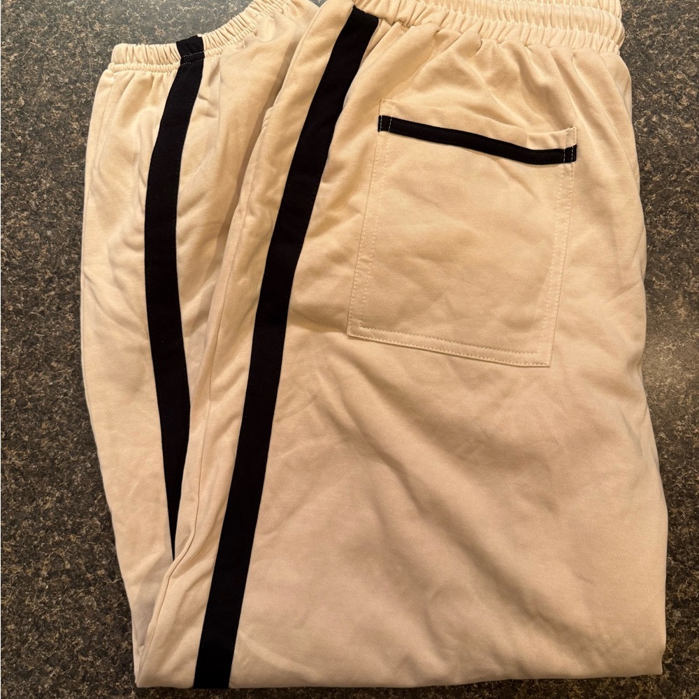 Women’s Baggy Beige Track Pants with Black Side Stripe